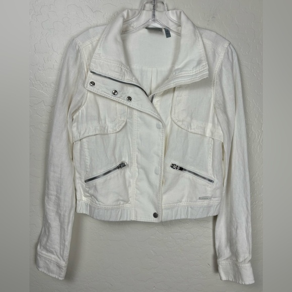 Athleta Jackets & Blazers - Athleta Linen High Neck Long Sleeve Lightweight Jacket White Size XS 0204